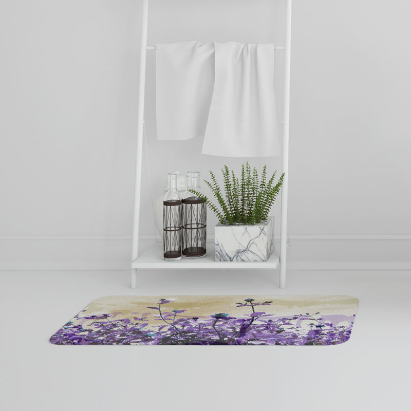 Pelfrey Memory Foam Non-Slip, No Pattern, Purple/Yellow, Flowers on Pink