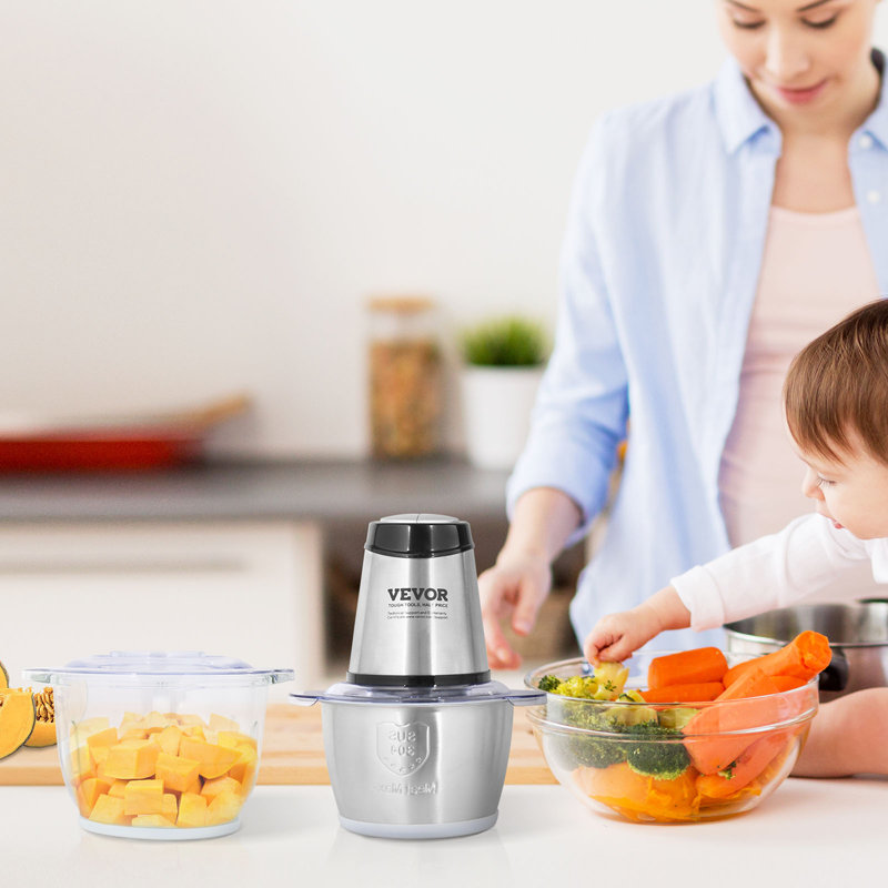 Robot culinaire, hachoir à viande électrique avec 4 ailes en acier inoxydable