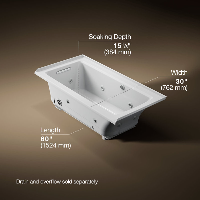 Archer 60-in X 30-in Integral Flange Whirlpool Heated Bubblemassage Air Bath with Right-hand Drain, Ice Grey, Left