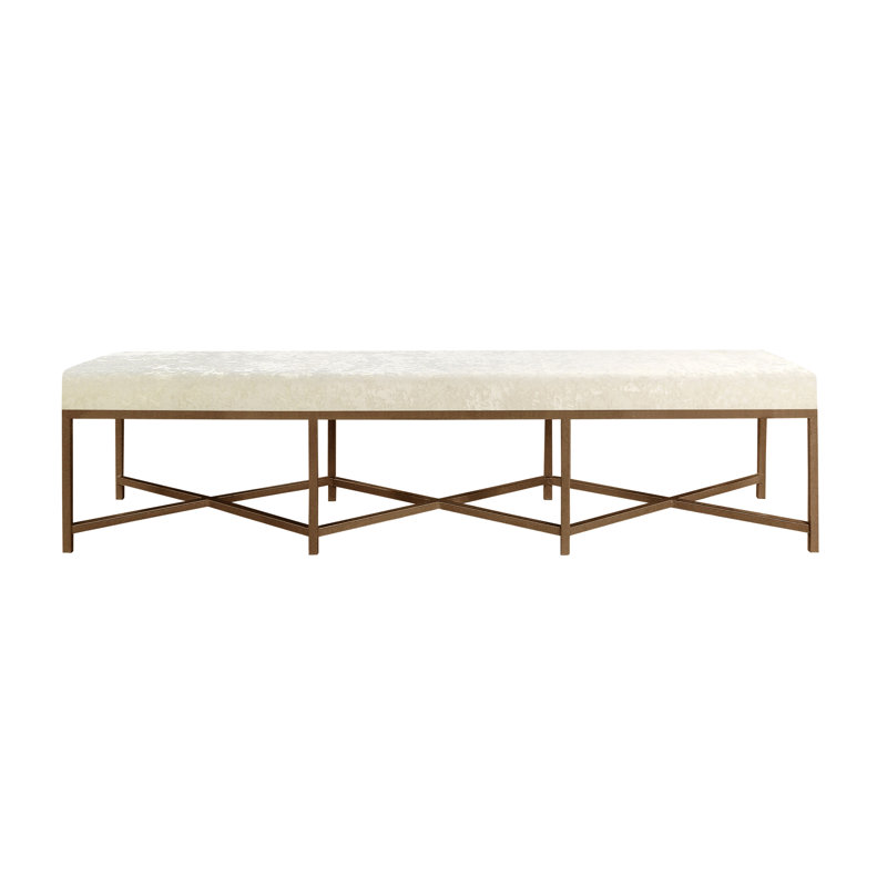 Parma Upholstered Bench, Bronzed Brass/A La Mode Ivory Linen