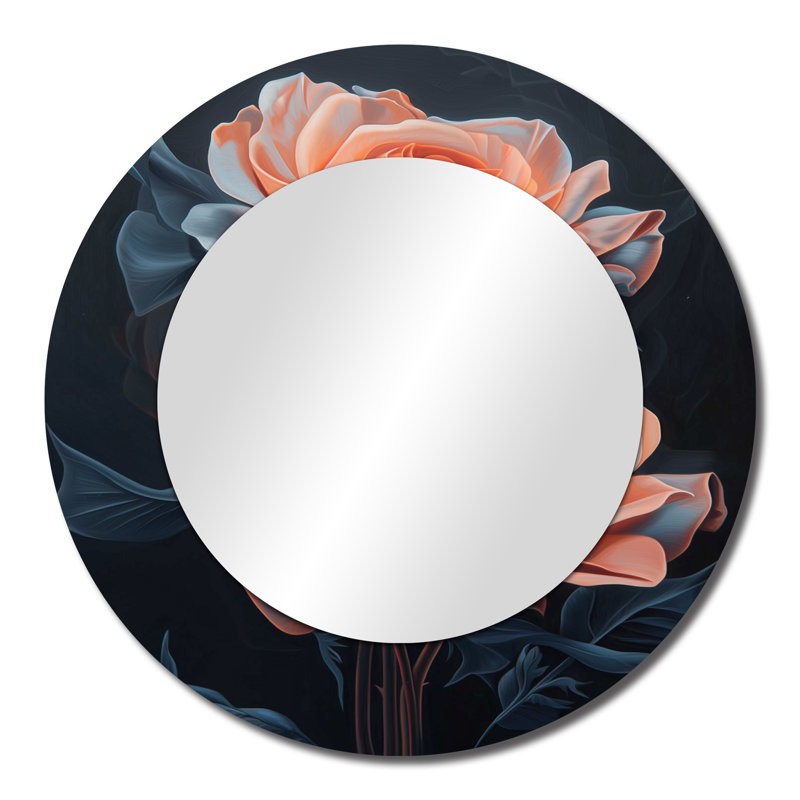 «Pink Grey Midnight Rose Elegance» - miroir mural Roses - imprimé sur métal, 23 po x 23 po