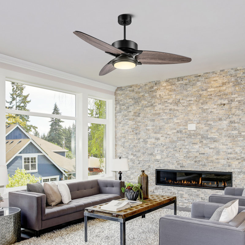 Donnabell 52'' Ceiling Fan with LED Lights, Grey Oak, Black