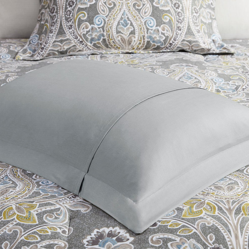 Housse de couette grise en coton king avec taies d'oreiller et oreillers, ensemble de 5 pièces pour lit avec attaches intérieures