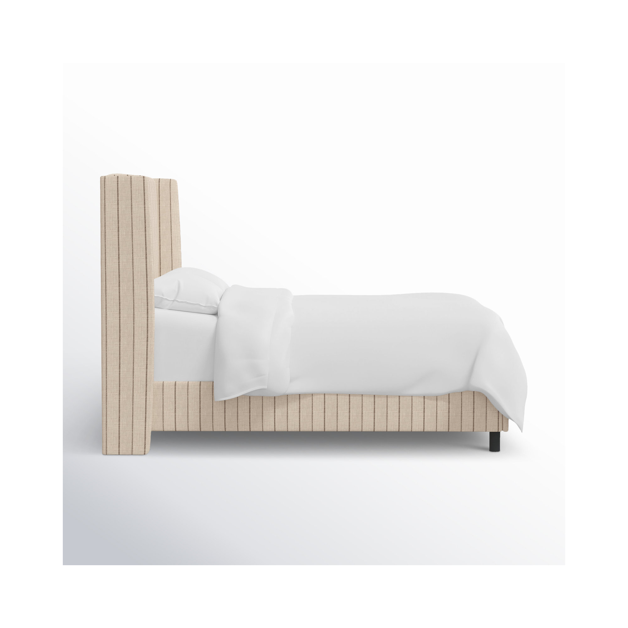 Tilly Upholstered Wingback Bed, Fritz Charcoal Stripe, Queen