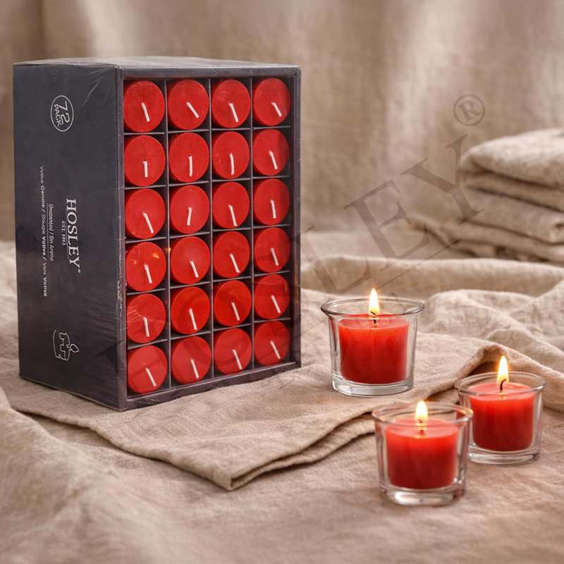 Ensemble de 72 bougies votives rouges non parfumées Hosley - emballage en vrac, combustion propre, durée de combustion de 10 à 12 heures - idéale pour les mariages, la décoration intérieure, le spa et les événements