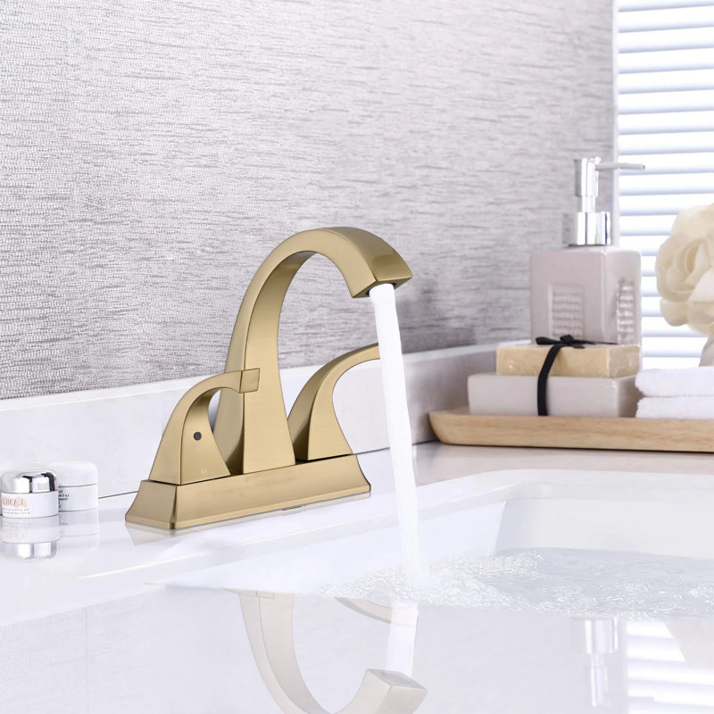 Centerset 2-handle Bathroom Faucet with Drain Assembly, Brushed Gold