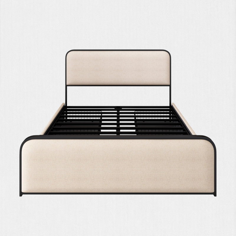 Upholstered Bed with Storage, Queen, Beige/Black, Storage Included