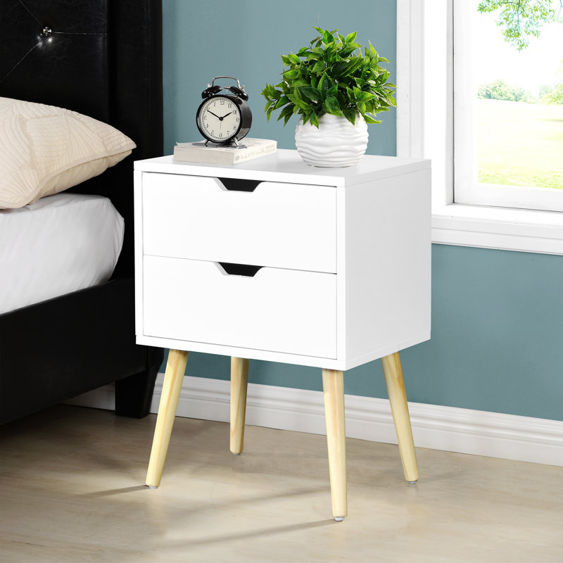 Table d'appoint avec 2 tiroirs, Blanc