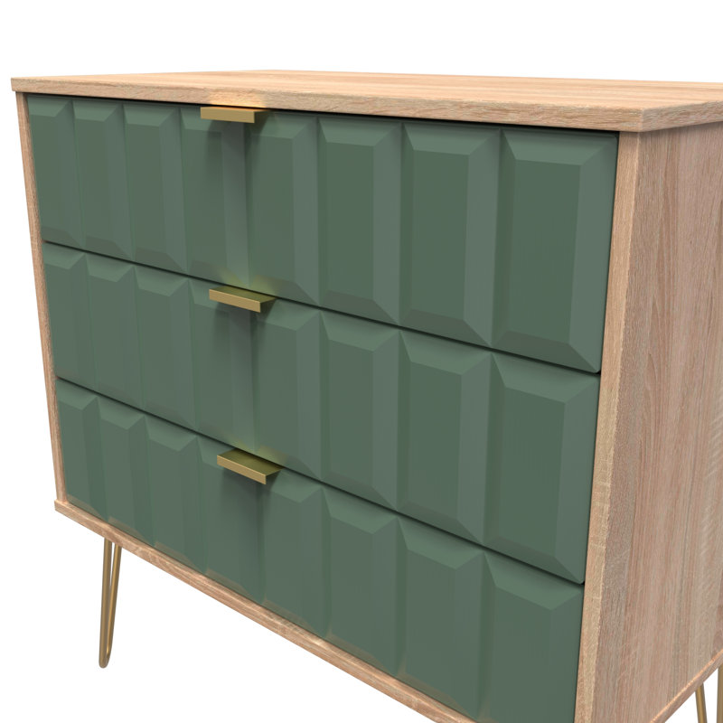 Allem 77cm W 3 - Drawer Chest of Drawers, Labrador Green/Bardolino Oak
