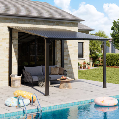 Pergola à toit rigide VIWAT avec toit en acier galvanisé incliné et structure en aluminium