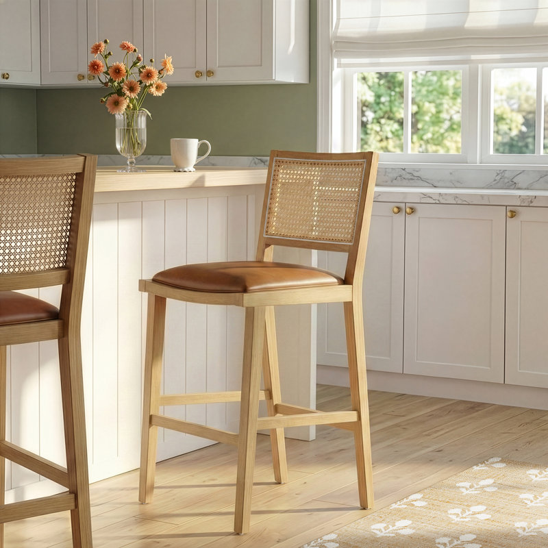 Miraz Counter Stool, Butterscotch Faux Leather, Counter Stool (27” Seat Height)