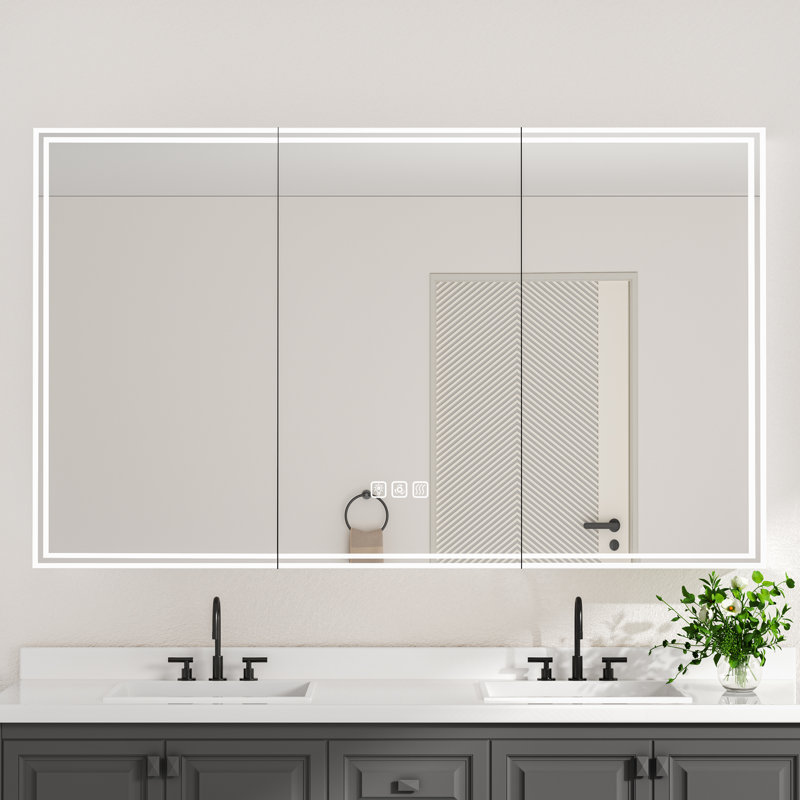 60 in. W x 36 in. H Rectangular Aluminum Medicine Cabinet with Mirror and Light, Dimmable, Anti-fog, Fully Assembled