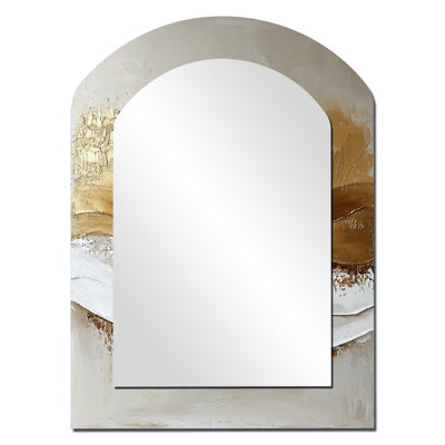 Gold Sahara Desert Abstract Landscape I - Landscapes Asymmetrical Mirror, Gold Arch Decorative Wall Mirror, Printed Metal Art