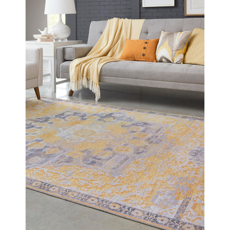 Tapis oriental bleu / jaune Hymel, Rectangle 10 pi 6 po x 13 pi 1 po