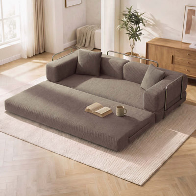 Canapé-lit convertible rembourré de 79,5 po, causeuse en mousse à mémoire de forme avec tissu en velours côtelé, canapé-lit pliant multifonctionnel pour le salon et les petits espaces, sans assemblage requis, brun