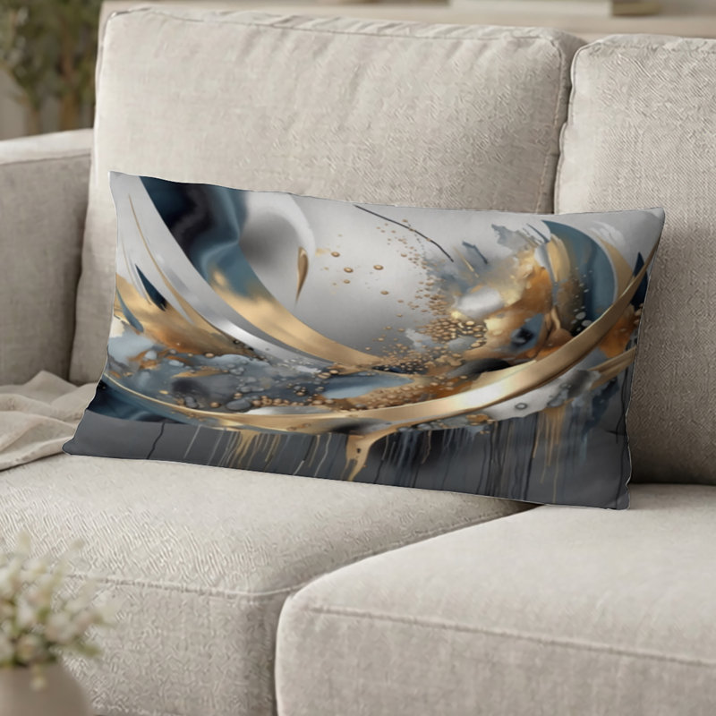 Formes abstraites et lignes infinies I Coussin décoratif - Coussin à formes abstraites, H 12 po x l 20 po