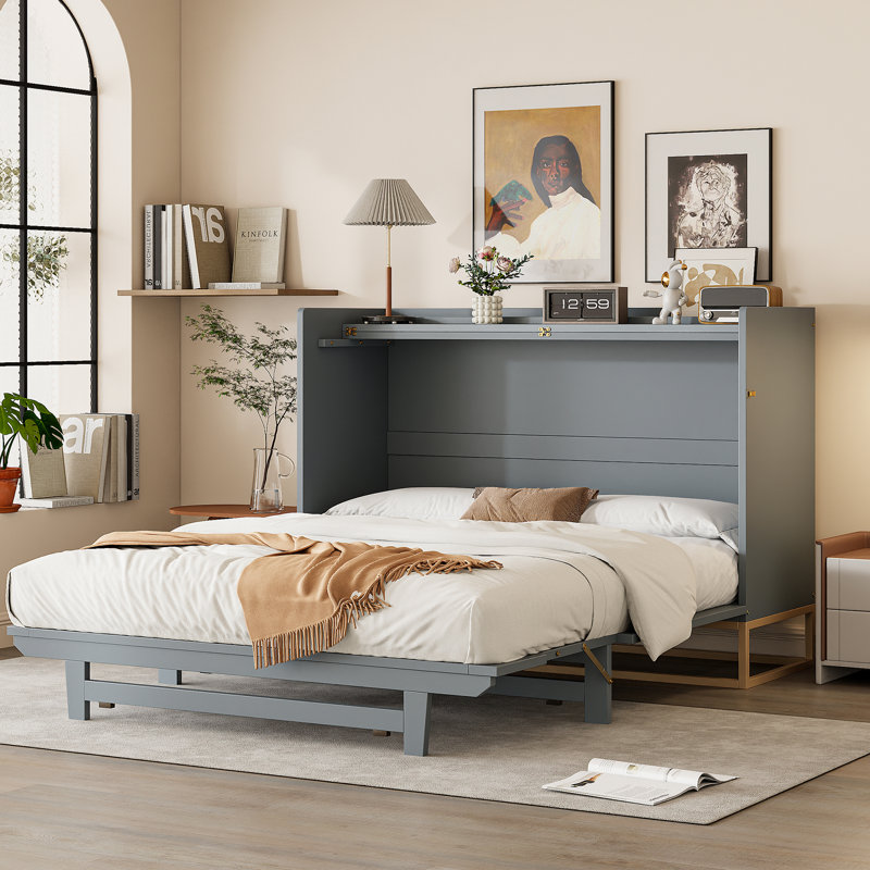 Grand lit escamotable avec pieds en fer, conception moderne, Gris
