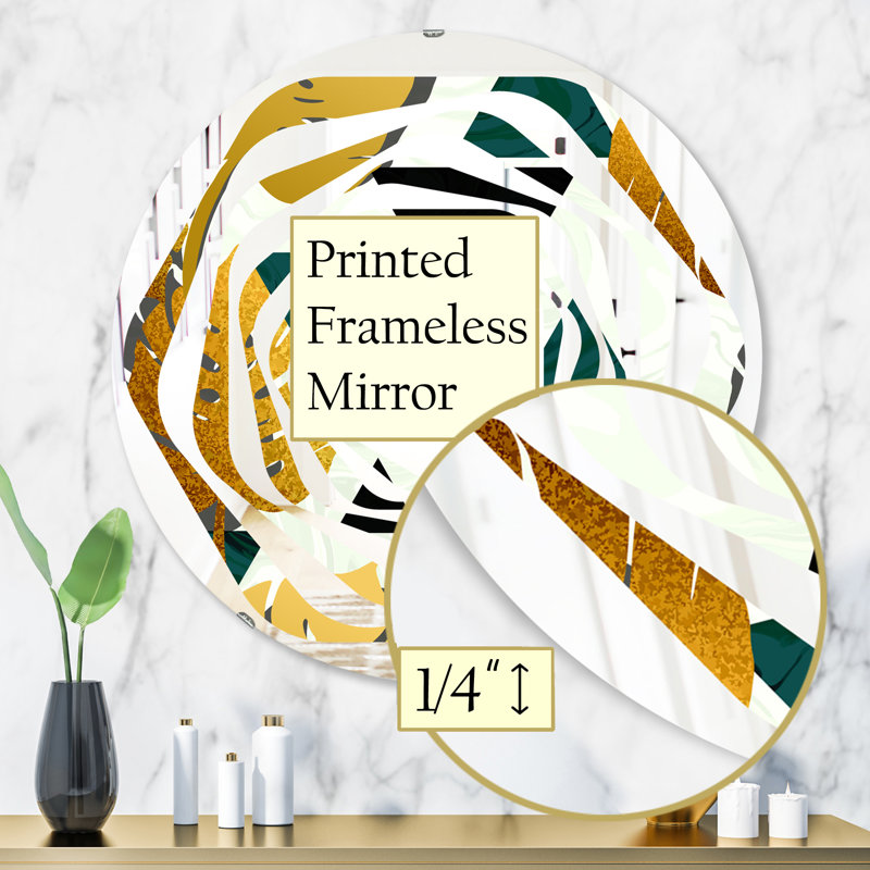 Miroir mural moderne et sans cadre à feuillage v whirl modern &, H 31,5 po x l po