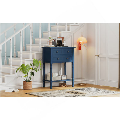 Console étroite, canapé mince avec trois tiroirs de rangement et tablette inférieure (bleu marine)