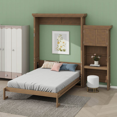 Grand lit escamotable en bois avec tablettes, conception classique à persiennes