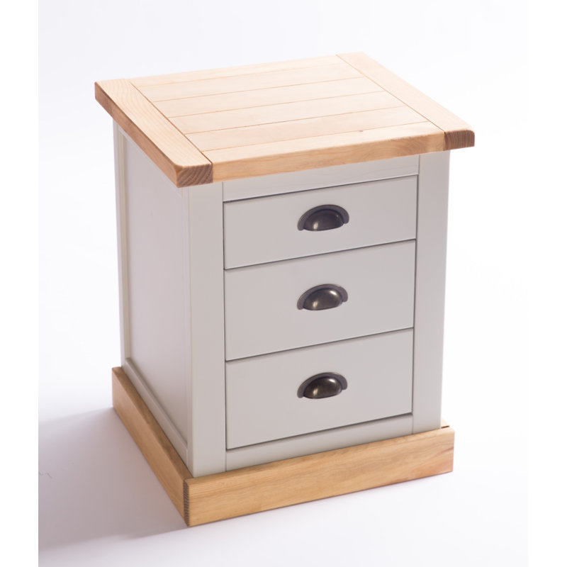 Brian 45cm W Solid + Manufactured Wood Bedside Table, Natural/Grey/Brass