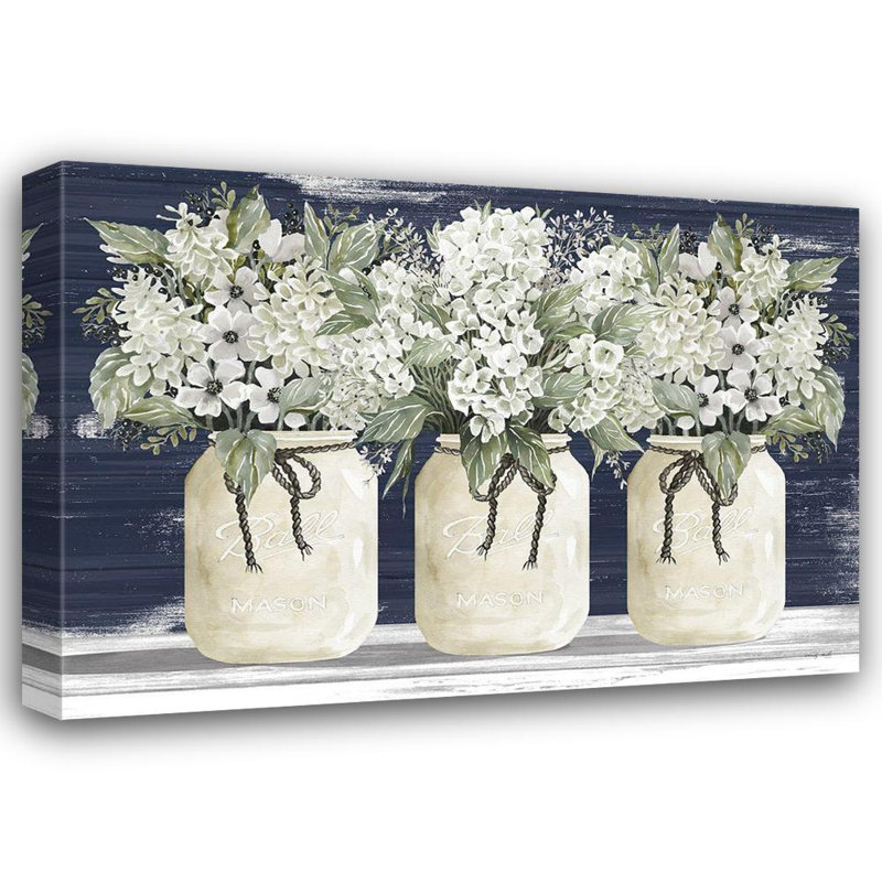 «Red Barrel Studio® Jacobs, Cindy Gallery, art sur toile tendue: trio de fleurs blanches CIN2274, H 35 po x l 48 po