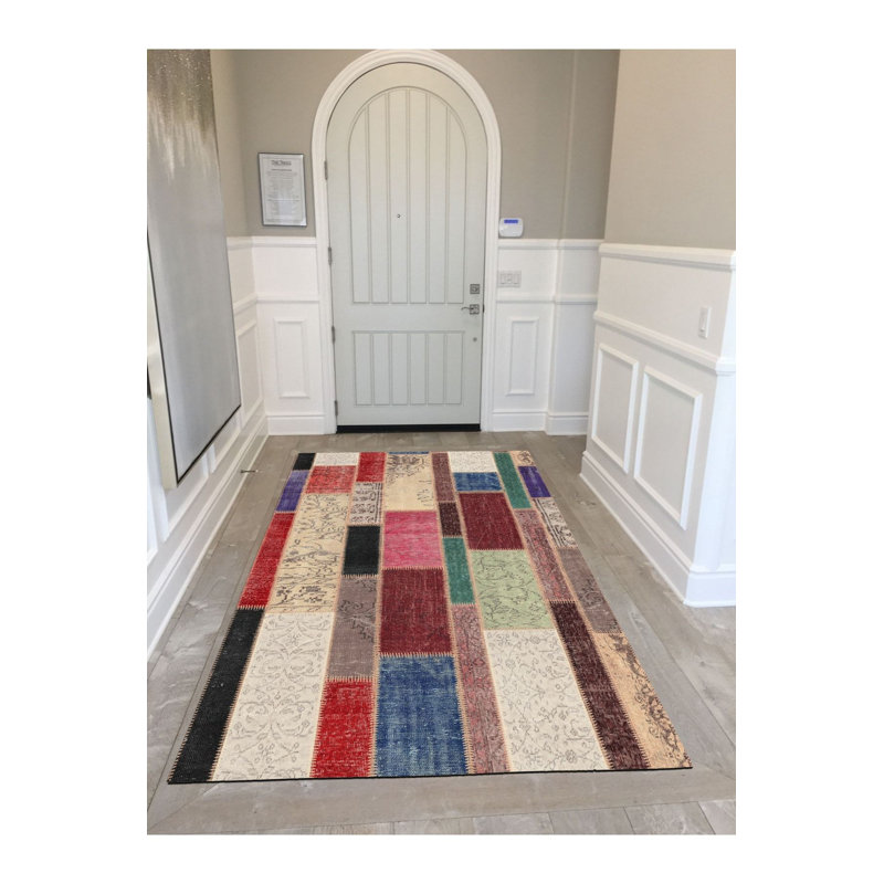 Patchwork Multicolor Woven Base Machine Washable Rug, Rectangle 3'3" x 4'11" Rug Pad Included