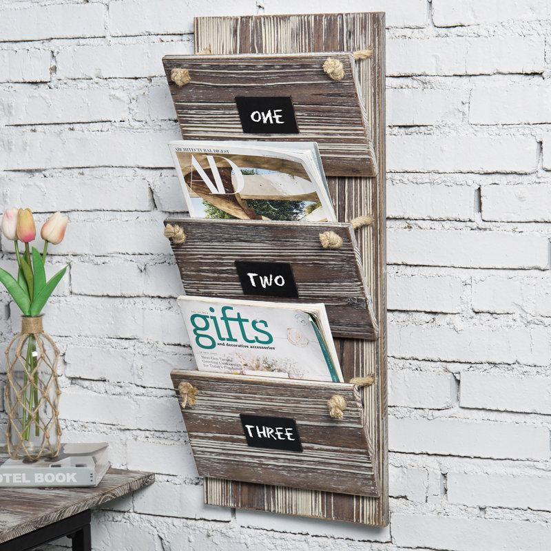 Wall 3-Slot Mounted Wood Organiser with Mail Storage, Brown