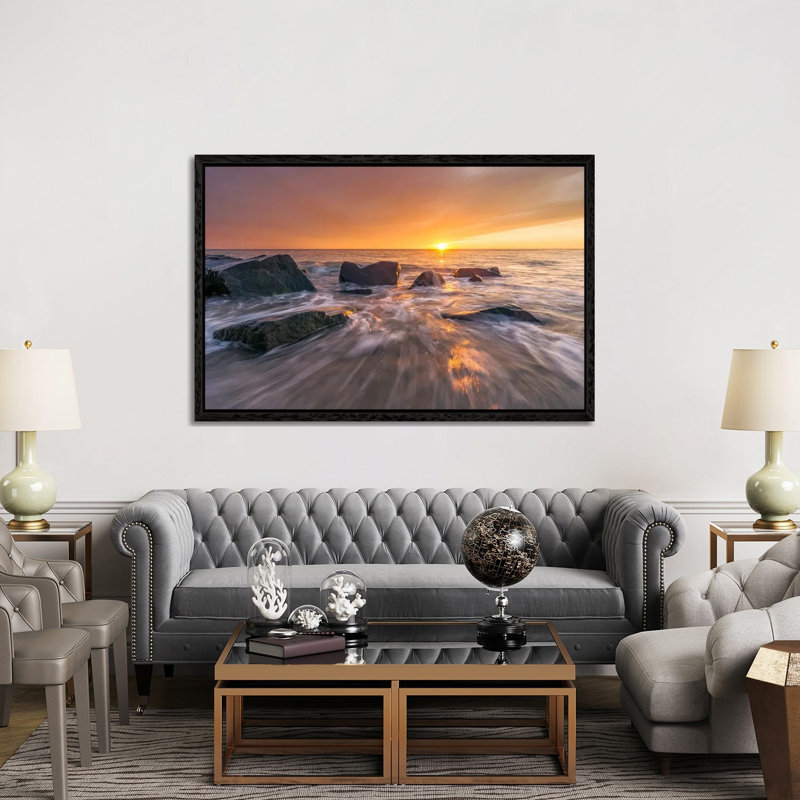Sunset At The Coast In Denmark by Daniel Gastager - Gallery-Wrapped Canvas Giclée on Canvas, Black Floater Framed
