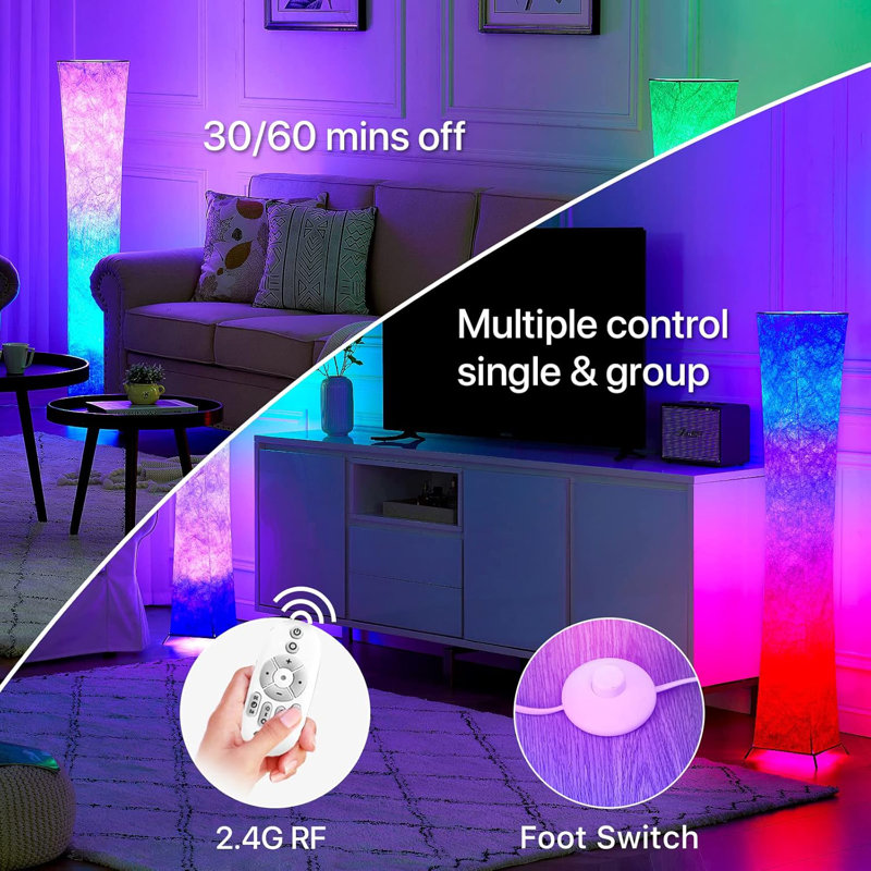 Rgb Color Changing Floor Lamp With Adjustable Brightness & Temperature, Smart Control Via App, Remote, Voice, Eye-Caring Led Bulbs, Durable Design For Living Room, Bedroom, Office