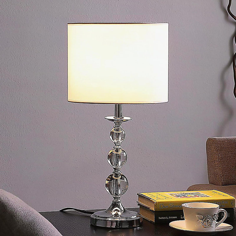 19.75" Ascending Solid Crystal Orbs Chrome Table Lamp in Chrome Silver