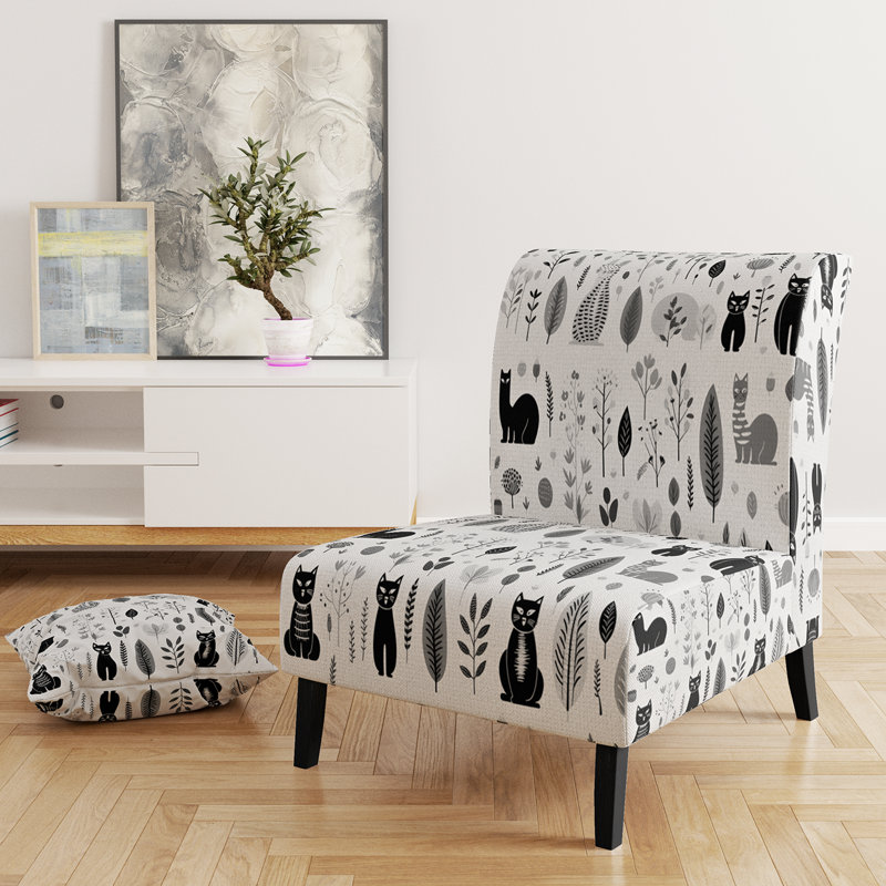 Fauteuil de chambre rembourré d'apparence décontractée Minimalist Forest, White/Black