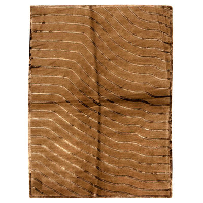 Tapis brun en laine noué à la main de conception unique 5 pi 3 po x 7 pi