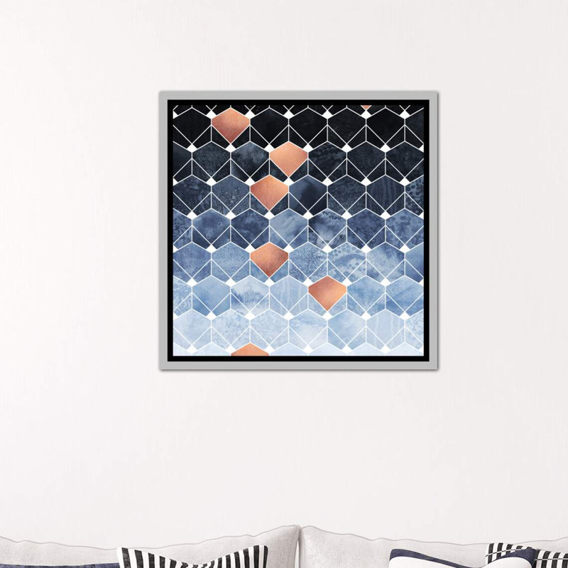 «Copper Diamonds» par Elisabeth Fredriksson - impression d'art graphique, Toile avec cadre argenté