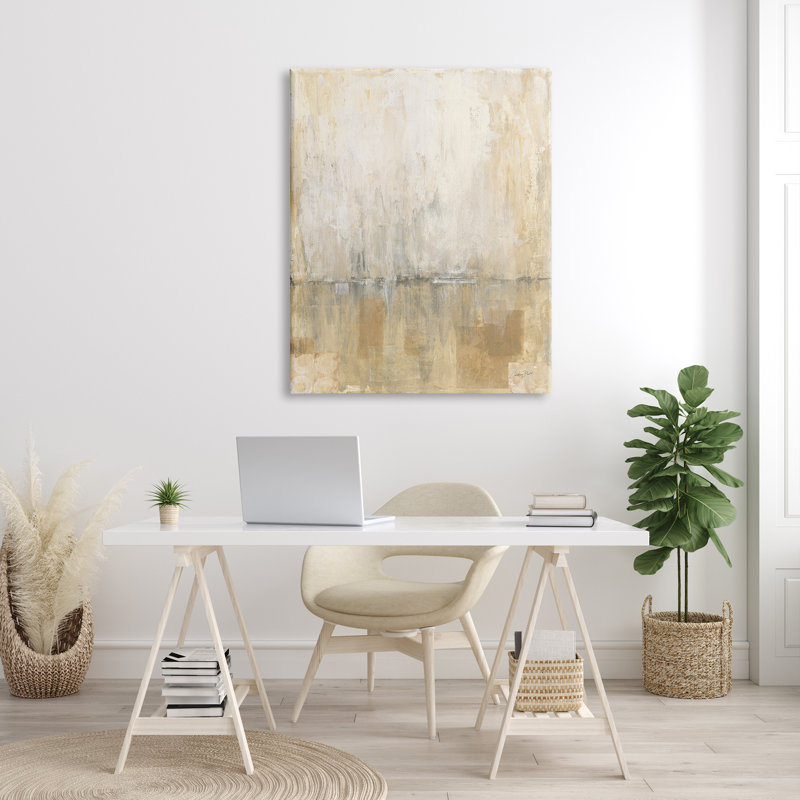 «Toile abstraite délavée», art de toile surdimensionné beige, cercles d'horizon gris surdimensionnés par Courtney Prahl