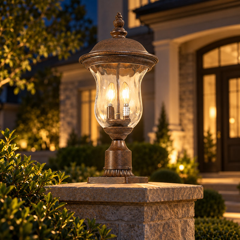 Lampadaire d'extérieur avec base pour pilier, lampe d'extérieur résistante aux intempéries pour cour de jardin