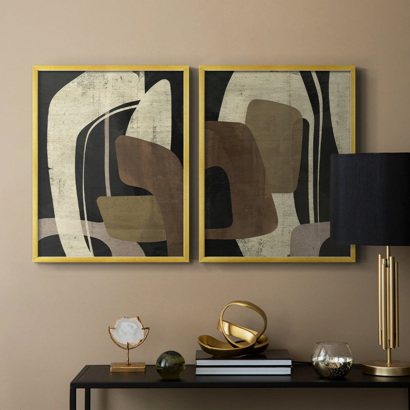 «Retro Form Collage I», reproduction encadrée de qualité supérieure - prête à être accrochée - aucun clou requis, Or