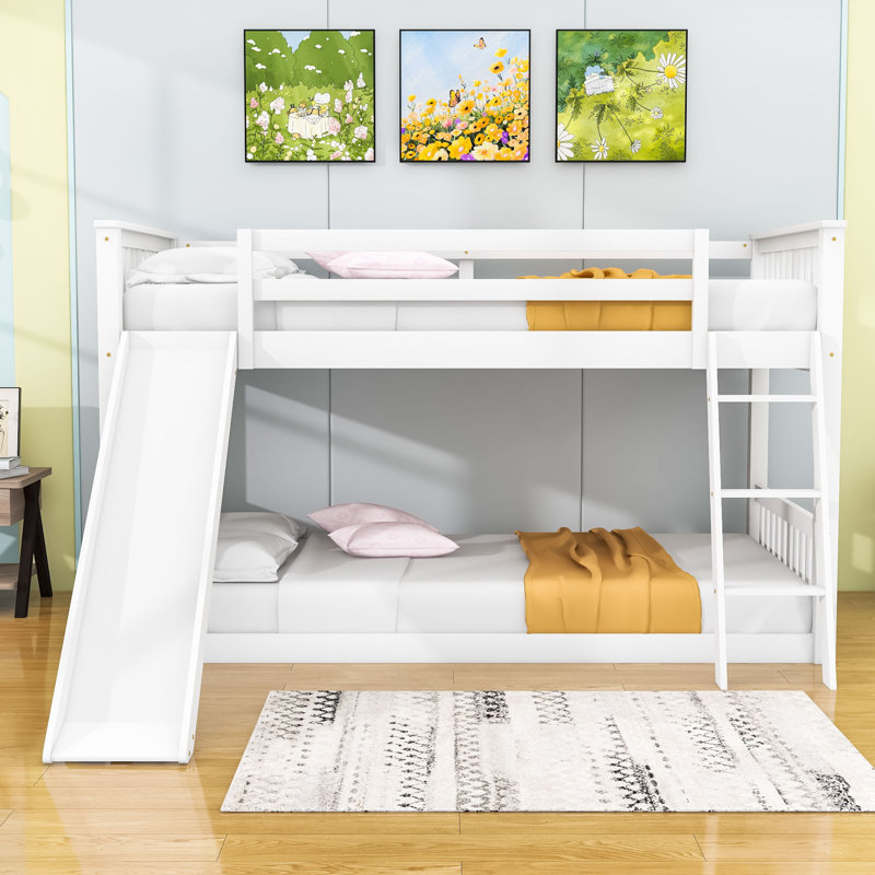 Ginelle Twin Over Twin Wood Bunk Bed with Convertible Slide and Ladder by Harriet Bee, White
