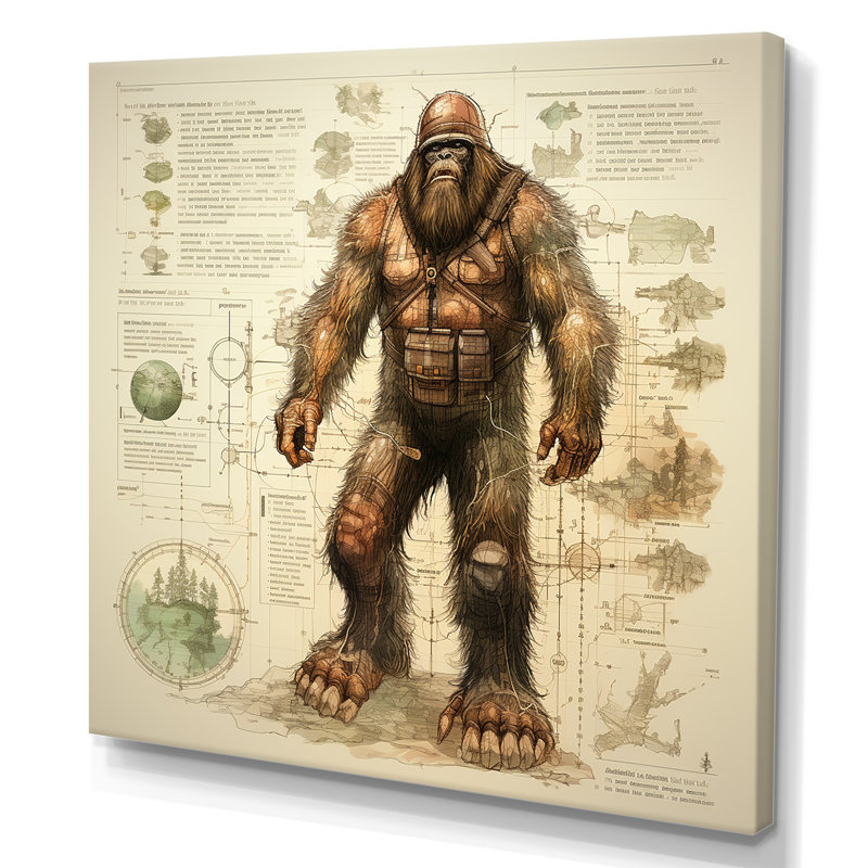 Mystical Bigfoot Blueprint I - Art mural Bigfoot, Toile tendue, H 16 po x l 16 po