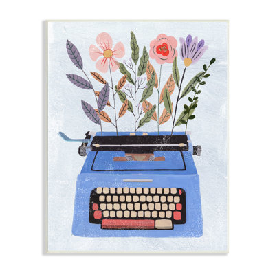 «Floral Arrangement Botanicals Blue Vintage Typewriter Collage» par Melissa Wang - impression