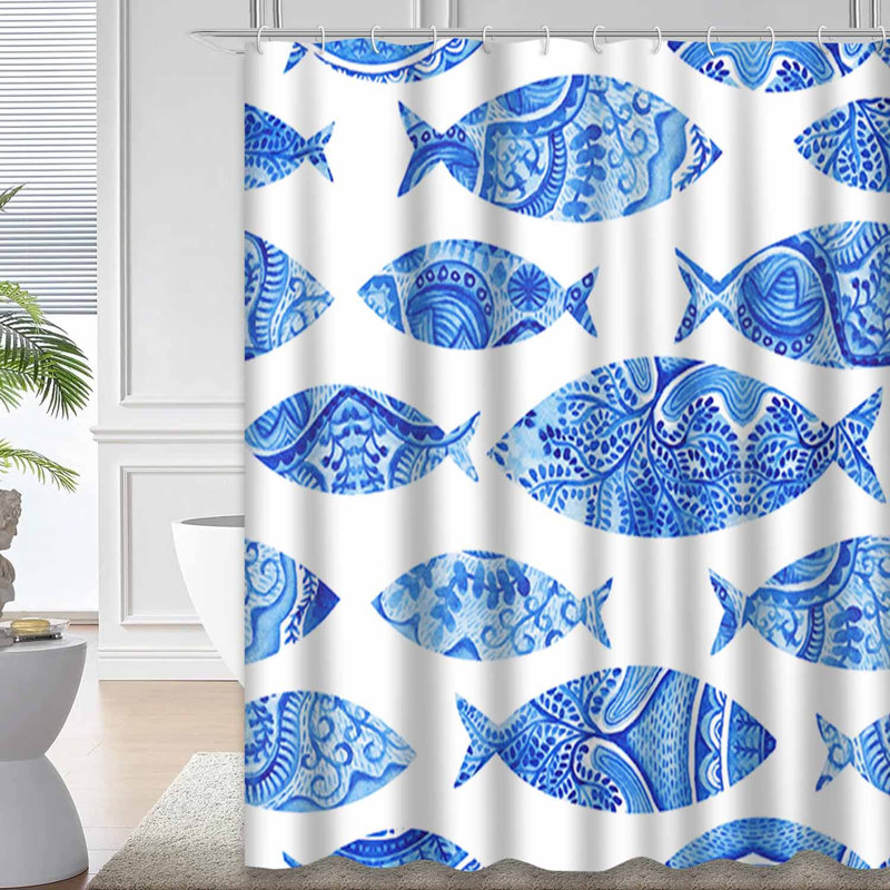 Rideau de douche bleu imperméable, rideaux de douche pour la salle de bain avec 12 crochets, 72" L x 84" W