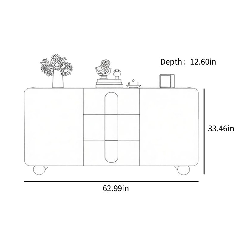 Buffet décoratif crème de style minimaliste, H 33,46 po x l 62,99 po x P 12,6 po, Bois robuste / blanc