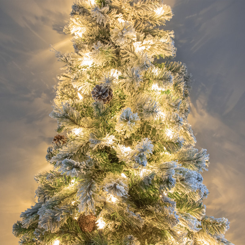 Home Heritage Flocked 5 Ft Artificial Half Christmas Tree Prelit with 100 LED Lights
