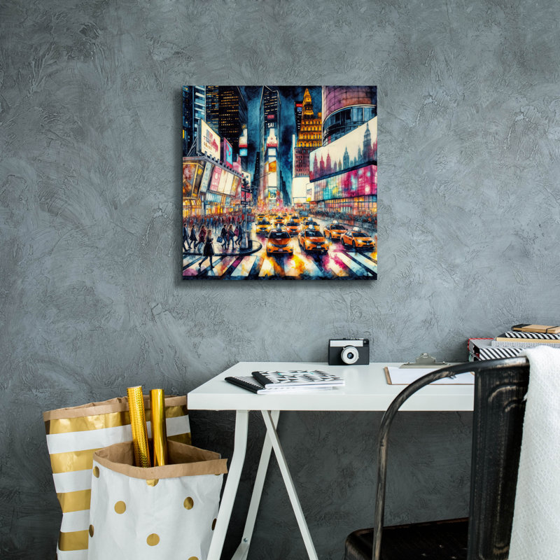  «Times Square Watercolor 2» par Rey Klimt, art mural sur toile, 18 po x 18 po, H 18 po x l 18 po