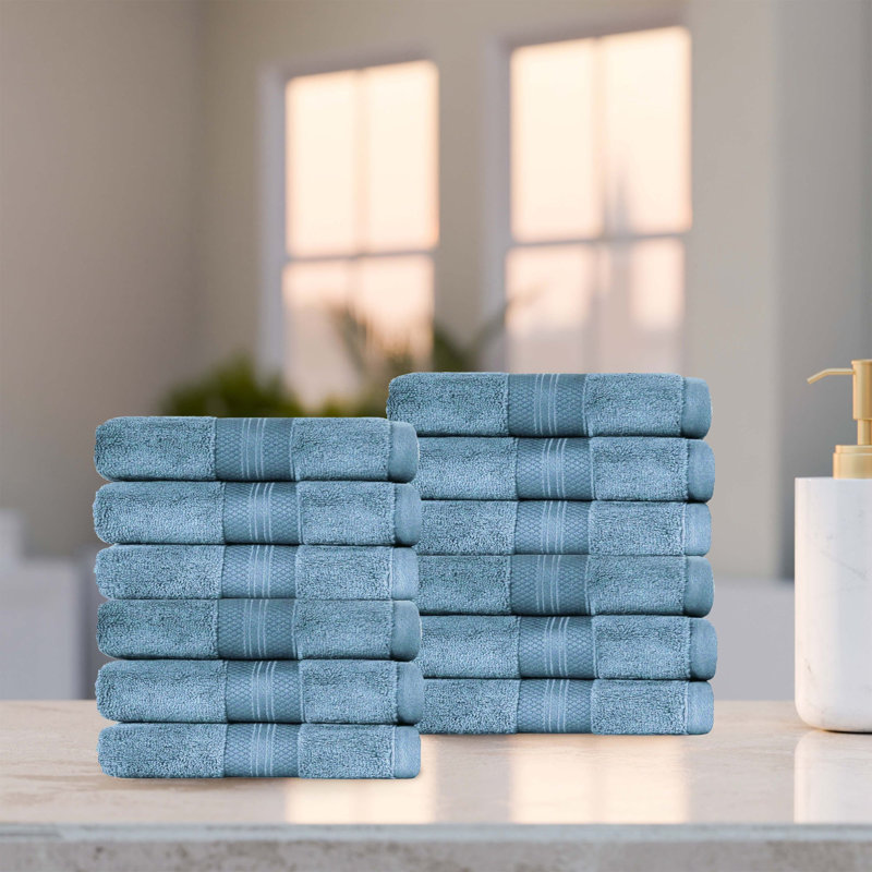 Finnian Plush Heavyweight, 100% Turkish Towel Collection, Denim Blue, Washcloths - 12 Pack