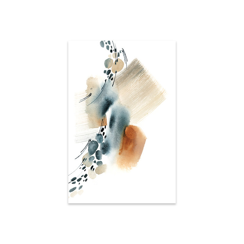 Abstrait en bleu et terre cuite I, impression sur verre acrylique, H 24 po x l 16 po x P 0,25 po
