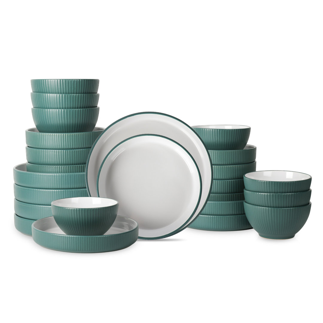 Christian Siriano Larosso 24-Piece Dinnerware Set with Dinner Bowls and Pasta Bowls, Stoneware Christian Siriano 