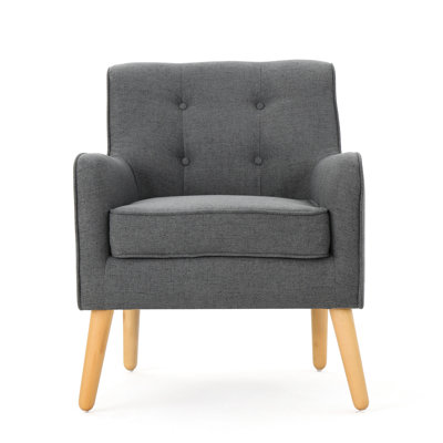 Modern Arm Chair In Charcoal, Back And Relaxing Cushion, 24.63 D X 28.7 W 29.72 H Comfy Charcoal Fabric, With Fashionable Wooden Legs,