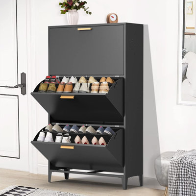 Armoire à chaussures pour l'entrée, armoire à chaussures autoportante en métal avec 3 tiroirs rabattables et tablette réglable