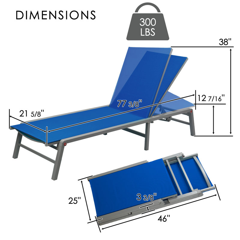 Méridienne d'extérieur pliable Kozyard, méridienne de patio à structure en aluminium avec dossier réglable à 5 positions, tissu respirant textilène, sans assemblage, bord de piscine inclinable (bleu)